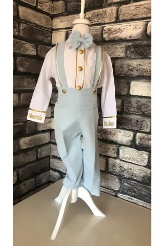 Otto Klasik Gold Detaylı Salopet Erkek Çocuk Takımı - Bebe Mavi