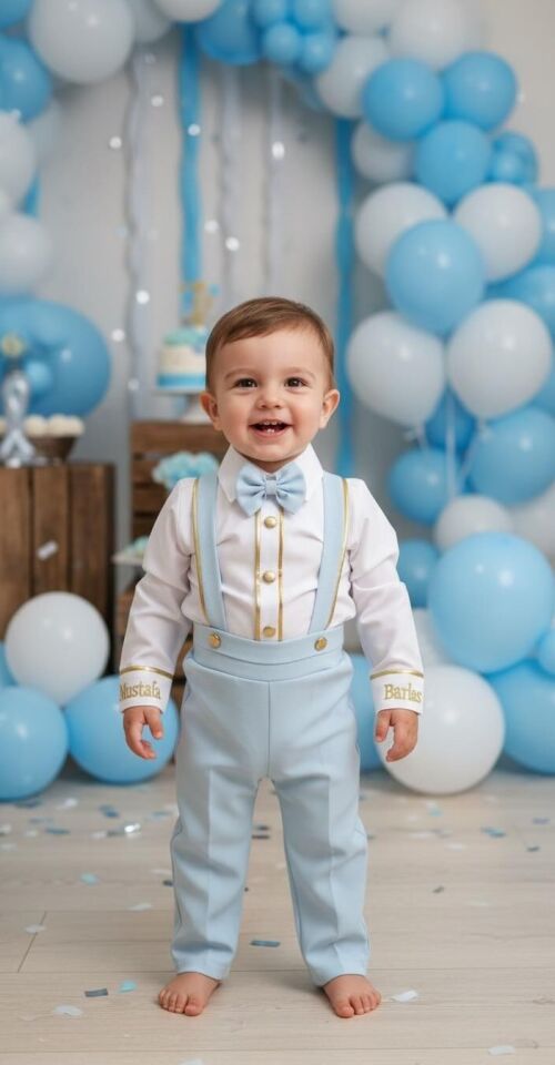 Otto Klasik Gold Detaylı Salopet Erkek Çocuk Takımı - Bebe Mavi