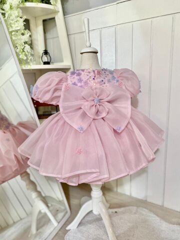 Ellysa Mini Çiçek Detaylı Kabarık Kız Elbisesi - Pembe