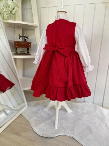 Margot Dantel Detaylı Vintage Kız Çocuk Elbisesi - Kırmızı