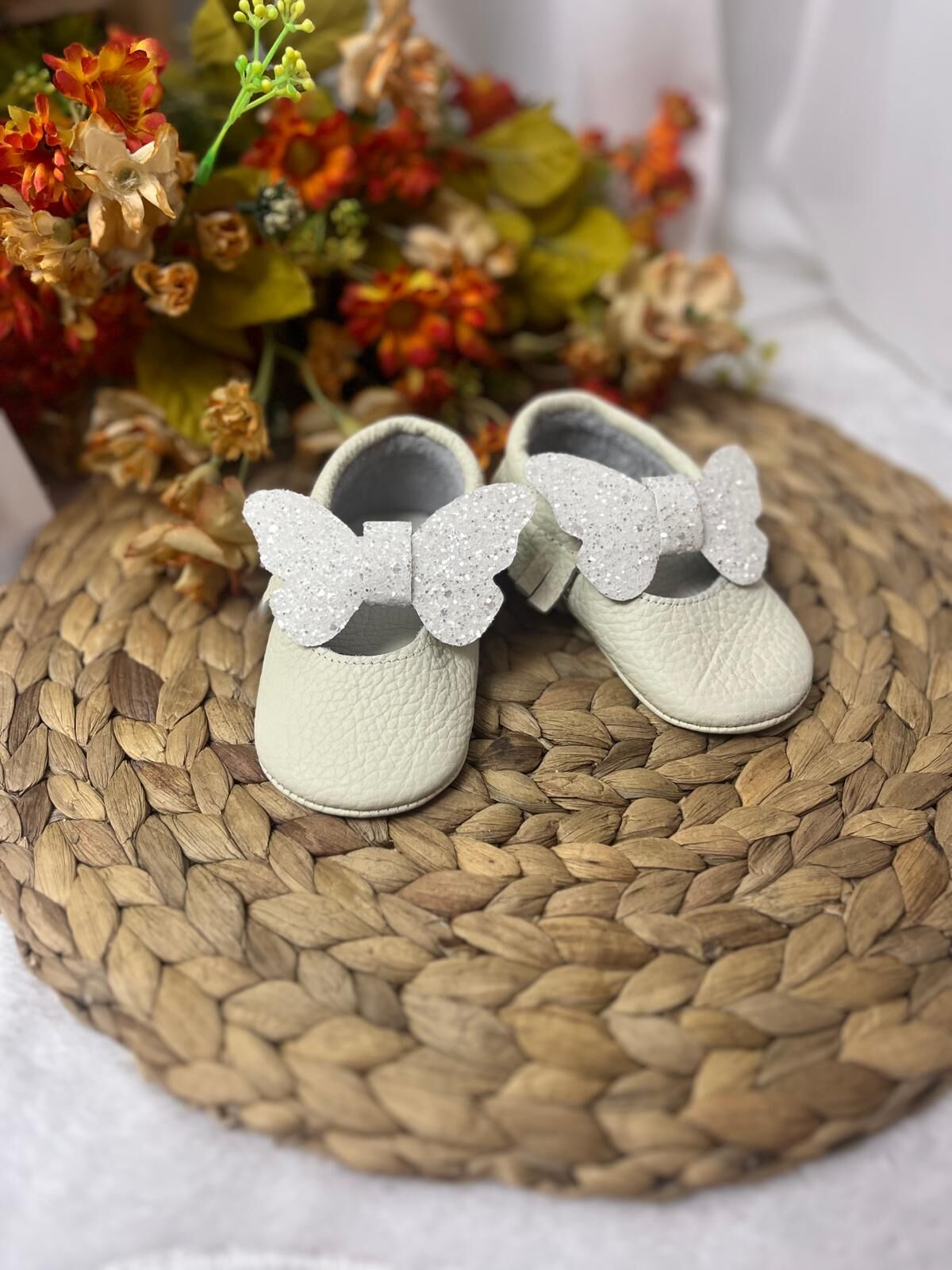 Minny Bej Kelebek Doğal Deri Bebek Makosen