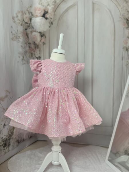 Pearl Pembe Kuyruklu Kabarık Payet Kız Çocuk Elbisesi