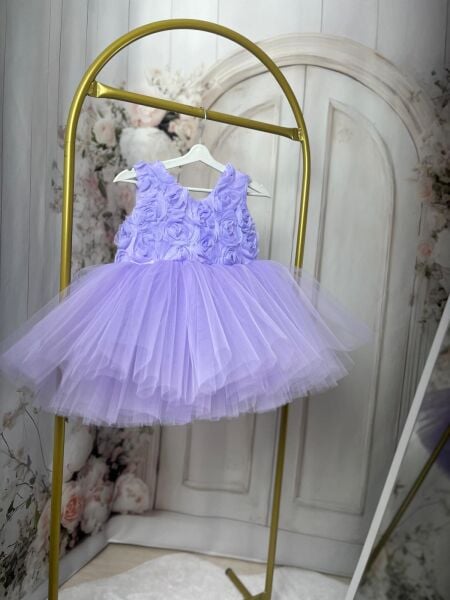 Roses Lila Gül Detaylı Kız Çocuk Elbisesi - Tütü Elbise