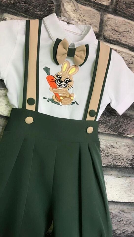 Rabbit Tavşan Nakışlı Erkek Çocuk Salopet Takımı - Doğumgünü Partisi