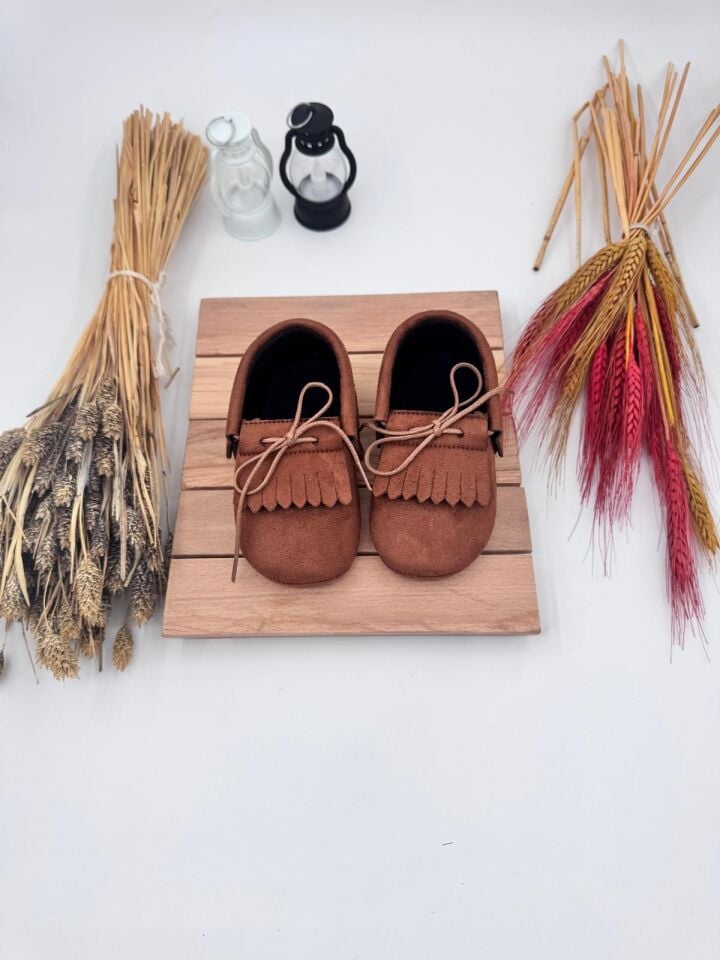 Tinny Kahverengi Erkek Doğal Deri Bebek Makosen Püskül