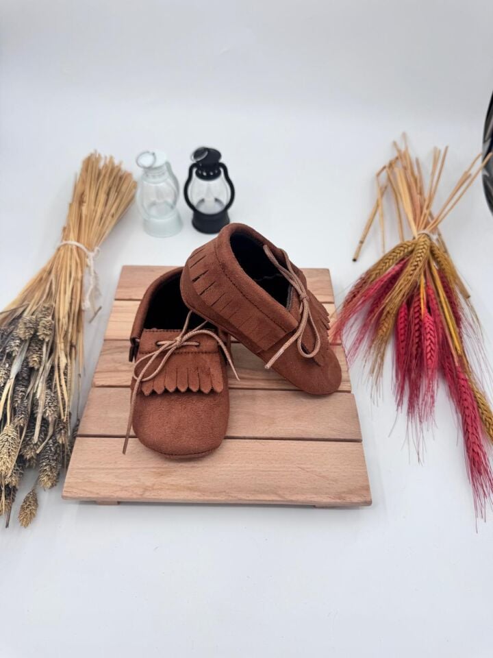 Tinny Kahverengi Erkek Doğal Deri Bebek Makosen Püskül