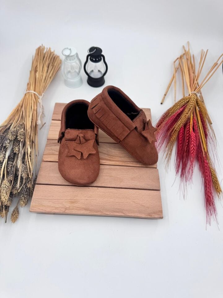 Tinny Kahverengi Erkek Doğal Deri Bebek Makosen Yıldız