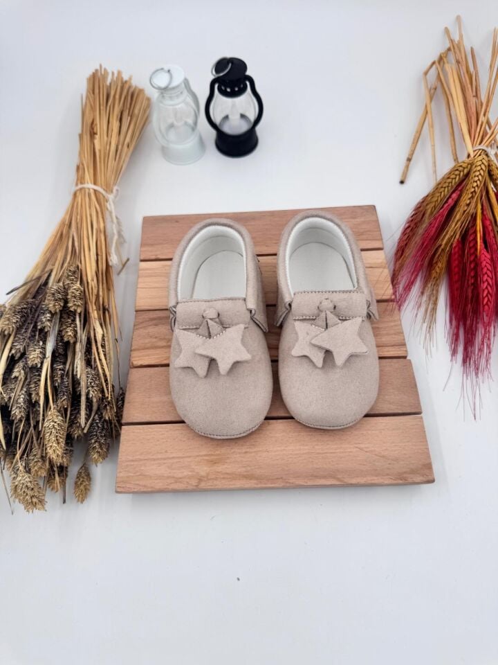 Tinny Bej Erkek Doğal Deri Bebek Makosen Yıldız