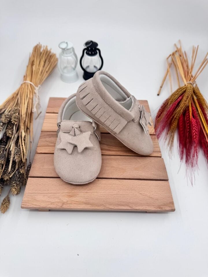 Tinny Bej Erkek Doğal Deri Bebek Makosen Yıldız