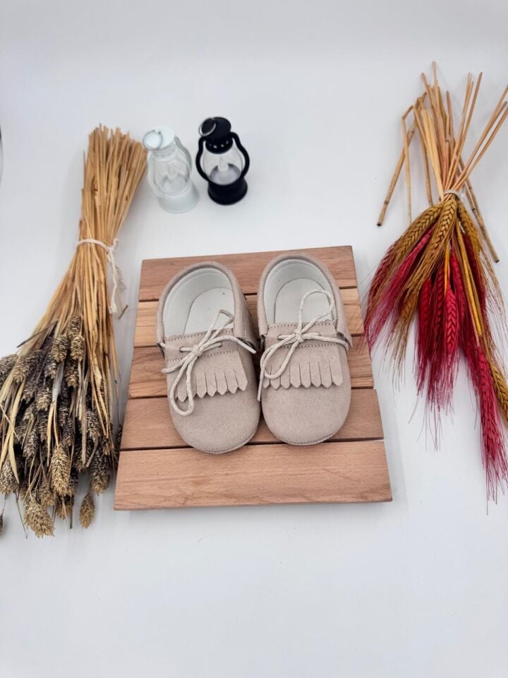 Tinny Bej Erkek Doğal Deri Bebek Makosen