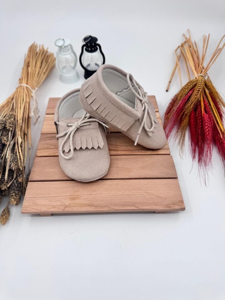 Tinny Bej Erkek Doğal Deri Bebek Makosen