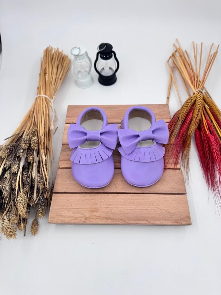 Minny Lila Doğal Deri Kız Bebek Makosen