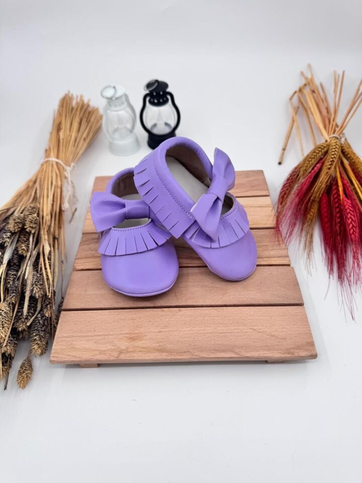 Minny Lila Doğal Deri Kız Bebek Makosen