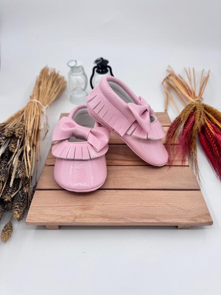 Minny Pembe Doğal Deri Kız Bebek Makosen