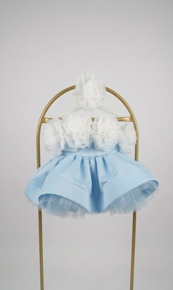 Rossie Gül Detaylı Saten Prenses Elbise - Özel Günler, Düğün, Davet, Doğum Günü