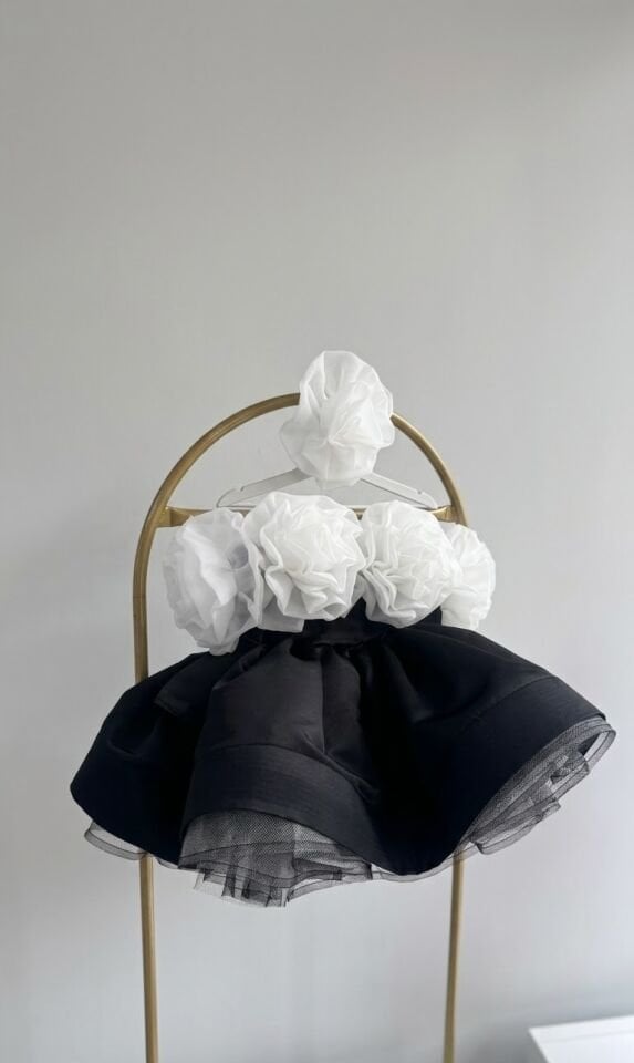 Rossie Gül Detaylı Saten Prenses Elbise - Özel Günler, Düğün, Davet, Doğum Günü