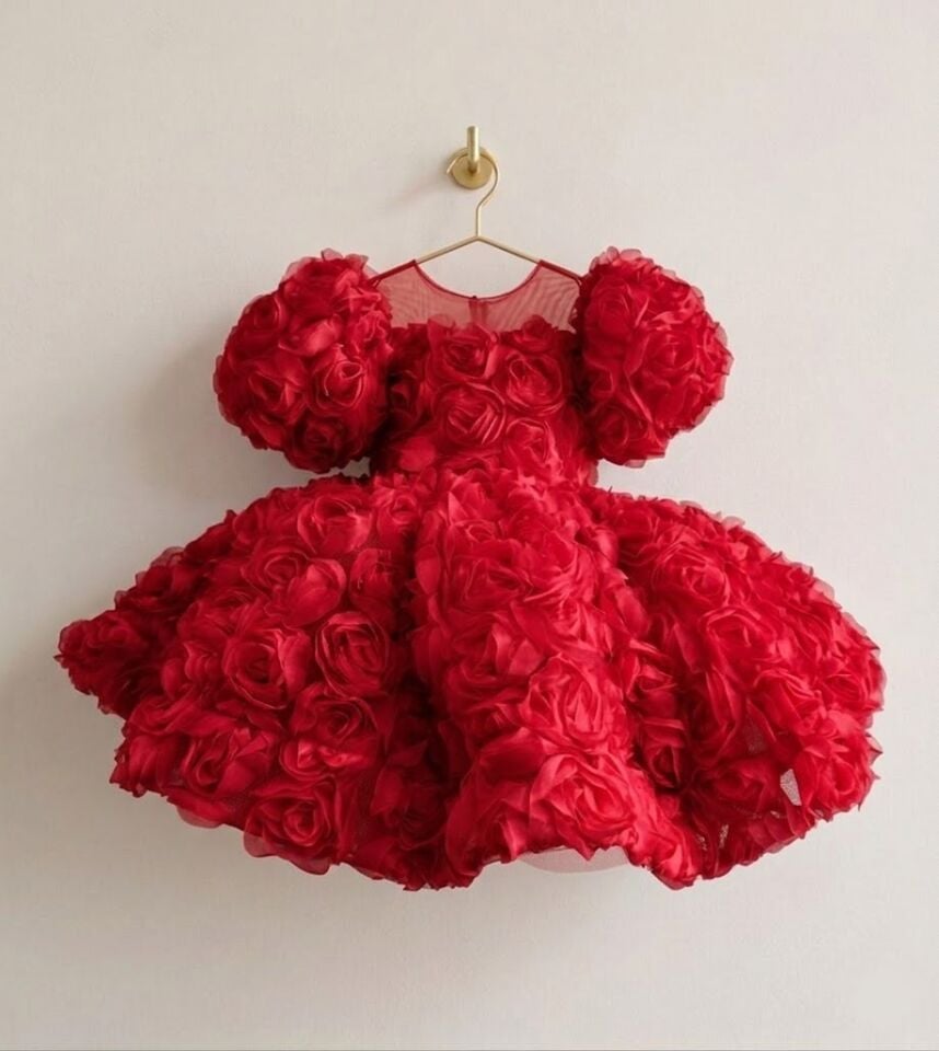 Roselyn Kız Çocuk Kabarık Gül Detaylı Doğum Günü Elbisesi Abiye