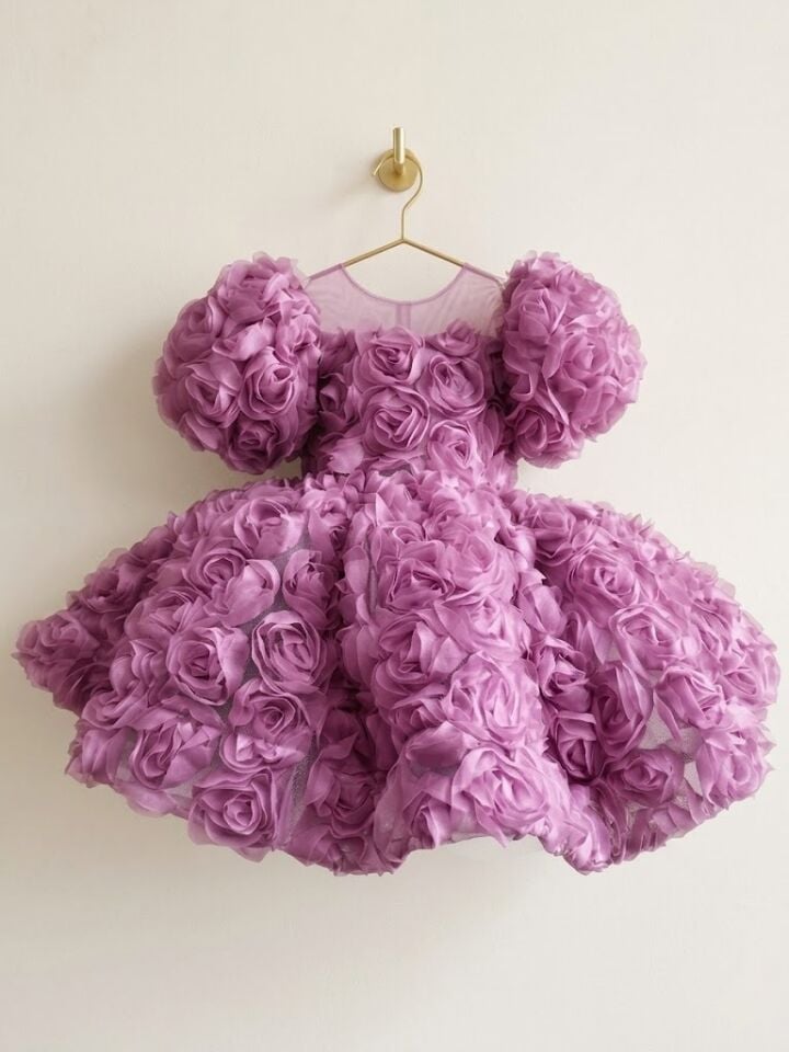 Roselyn Kız Çocuk Kabarık Gül Detaylı Doğum Günü Elbisesi Abiye